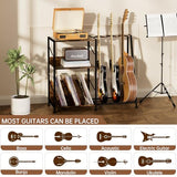 Hosfais Record Player Stand, 3 Tier Guitar Stand for Acoustic, Electric Guitar, Bass Stand, Vinyl Record Storage Up to 200 Albums, Brown Records Shelf for Living Room Bedroom (Rustic Brown) Hosfais