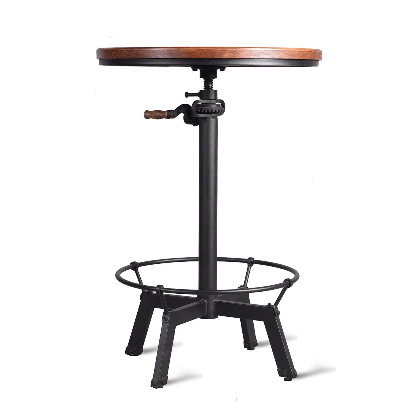 Topower Adjustable Height Industrial Pub Table with Round Wooden Top - Black