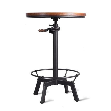 Topower Adjustable Height Industrial Pub Table with Round Wooden Top - Black Topower