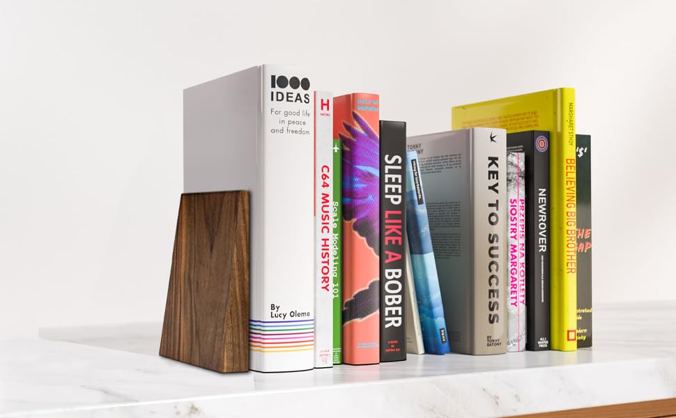 Luxdecor Wood Bookends Hold Heavy Books- Walnut Bookends for Office, Sturdy Bookends for Desk Non Skid, Decorative Walnut Wood Bookends Large, 2pack Triangle Wood Book Ends Luxdecor
