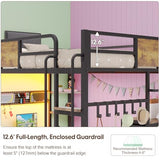 Dnxao Loft Bed with Desk Full Size,Full Size Bed Frame with 6 Storage Drawers, 2 Bedside Organizer,6 Movable Hooks,LED Lights & Charging Station,Safety Guardrail,No Box Spring Needed,Rustic Brown Dnxao