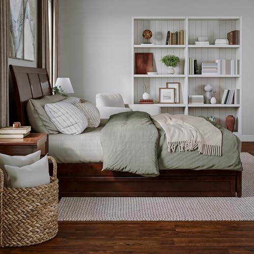 AFI, Andorra King Platform Bed with Panel Footboard & Twin XL Trundle, Walnut AFI