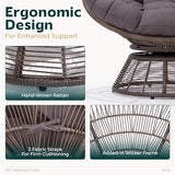 Bme Smoky - Brown Bee Base 40" Ergonomic Wicker Papasan Chair with Soft Thick Density Fabric Cushion, Bee-Designed Base, High Capacity Steel Frame, 360 Degree Swivel for Living, Bedroom, Reading Room Bme