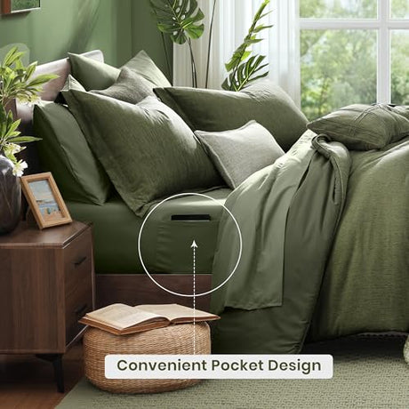 Monbix Full Size Comforter Set, Olive Green Bedding Comforter for Full Size Bed Set Reversible, Bedding Sets Full 7 Pieces, Cationic Dyeing Bed in a Bag with Comforter, Sheets, Pillowcases & Shams Monbix