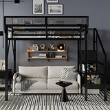 Mirightone Twin XL Size Loft Bed with Stairs and Storage, Metal Loft Bed Frame with A Shelf and Large Under-Bed Space, Heavy-Duty Loft Beds for Kids Boys Girls Teens, Black Mirightone