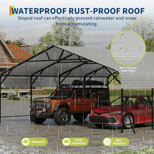 Garvee 20x20x9 ft Metal Carport, Oversized Metal Garage with Galvanized Steel Roof for All Weather, Heavy Duty Carports for Car, Boats and Tractor Garvee