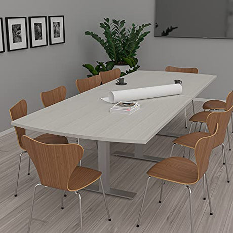 SKUTCHI DESIGNS INC. 10 Person Arc Rectangle Conference Table with Brushed Silver Metal T-Bases | Harmony Series Modular Meeting Tables for Offices, Training Rooms, and Homes | White Cypress - 4X10 SKUTCHI DESIGNS INC.