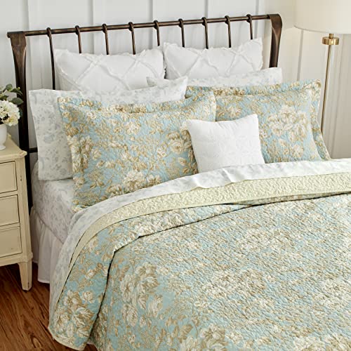 Laura Ashley Home - King Quilt Set, Cotton Reversible Bedding with Matching Shams, Bedroom Decor Ideal for All Seasons (Brompton Green, King) Laura Ashley