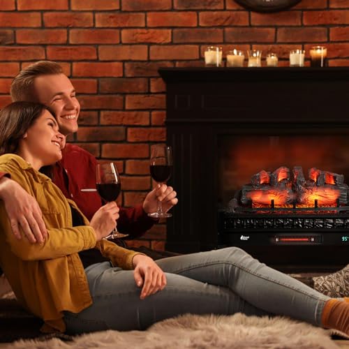 TURBRO Eternal Flame 30 in. WiFi Infrared Quartz Electric Fireplace Log Heater with Sound Crackling, Realistic Pinewood Logs, Adjustable Flame Colors, Remote Control, Thermostat, Timer, 1500W, Bronze TURBRO