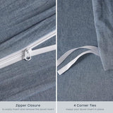 Wake In Cloud - Cotton Duvet Cover Set, Queen Size, Chambray Denim Blue, 100% Washed Cotton, Linen Like Textured, Breathable Percale Durable Comfy Farmhouse Neutral Bedding Set, 3 Pieces Wake In Cloud