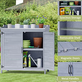 Gizoon Outdoor Potting Bench with Metal Tabletop, Outdoor Garden Patio Wooden Storage Cabinet with Adjustable Shelf, Double Doors Garden Work Bench for Backyard, Patio, Lawn - Grey Gizoon