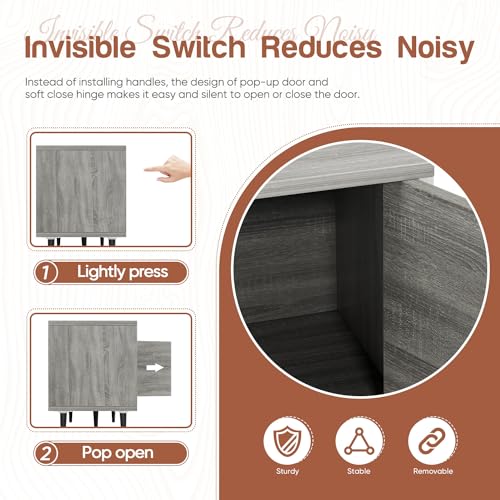 YESHOMY Modern TV Stand for 65" Television, Entertainment Center with Two Storage Cabinets, Retro Style Media Console for Living Room, Bedroom, Office, 58 Inch, Light Gray YESHOMY