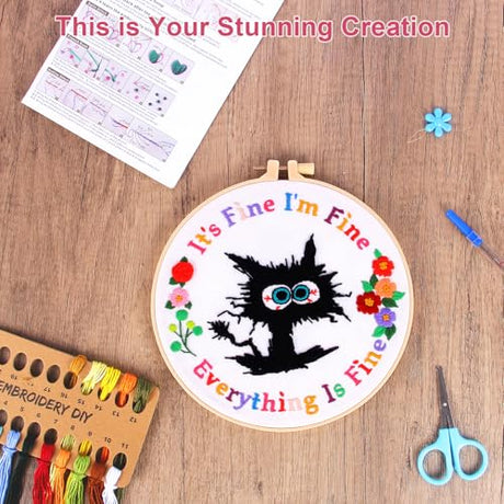 Haootadiy Beginner Embroidery Kit for Adults, Easy Cross Stitch Kit for Beginners and Adults, Full Embroidery Hoop Kit with Needles and Thread Included (Pattern 1) Haootadiy