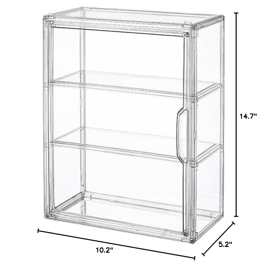 BOHOIDEE 3 Tiers Clear Display Case for Figures, Acrylic Storage Organizers Box with Magnetic Door, Wall-Mounted Dustproof Showcase for Collectibles Action Figure BOHOIDEE