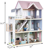 Giant bean Wooden Dollhouse 2.6 feet High with Elevator, Doorbell, Light,15 Pieces Furnitures and 3 Dolls, Toy Gift for Girls Ages 3-7+ Giant bean