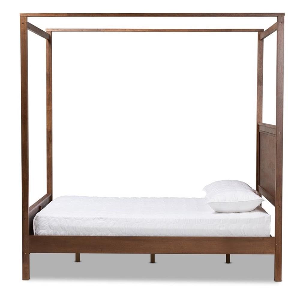 Baxton Studio Veronica Modern and Contemporary Walnut Brown Finished Wood Queen Size Platform Canopy Bed Baxton Studio