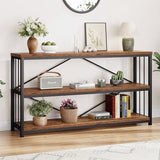 LVB Industrial Console Entryway Table, Metal Wood Rustic Sofa Table with Storage, Farmhouse 3 Tier Shelf Long Hallway Foyer Entry Tables Behind Couch for Home Living Room Entryway, Rustic Brown, 55 In LVB