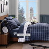 AMBERSPACE Plaid Twin XL Comforter Set Dark Blue, Reversible Checkered Bedding Set 5 Pieces for Boys Girls Teen, Lightweight Bed in a Bag for Dorm with Sheets, Pillowcase & Sham AMBERSPACE