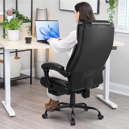 OFIKA Office Chair,Executive Heavy Duty Office Chair with Foot Rest Ergonomic High Back Computer Gaming Chairs Home Office 400lbs,Big and Tall with Lumbar Support (Black1) OFIKA