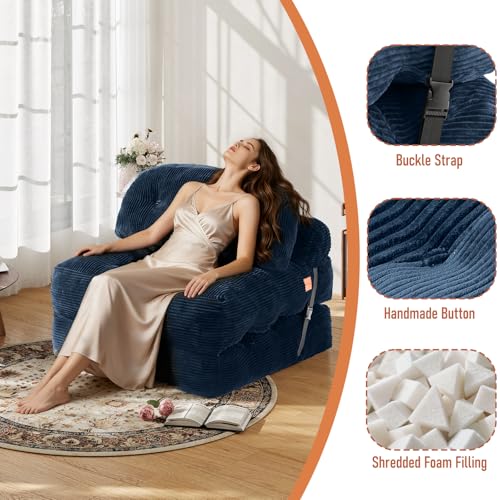 Vellorise Folding Sofa Bed, Convertible Sleeper Chair with Back Support and Pillow Futon,Boneless Foldable Couch for Living Room/Guest Use/Home Office, Foldable Chair Bed for Adults, Navy Blue Vellorise