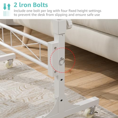 WINAZ Small Portable Treadmill Walking Pad Desk on Wheels, 32 Inch White Adjustable Height Mobile Rolling Standing Teacher Desks, Couch Sofa Side Laptop Stand Up Table for Bedroom, White WINAZ