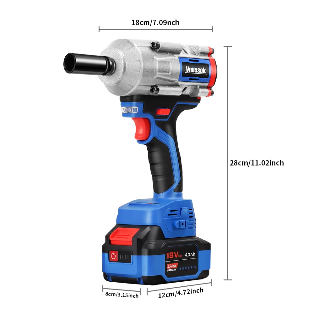Vniissok Cordless Impact Wrench, 1000N.m(740ft-lbs) High Torque Brushless Impact Gun with 2 x 4.0Ah Batteries, Electric Impact Driver for Car Tires Truck Mower Vniissok
