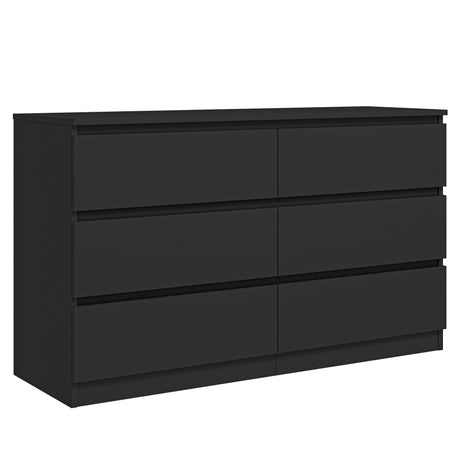 Vibe & Dine 6 Drawer Double Dresser, Modern Chest of Drawers with Wide Storage for Closet, Bedroom, Living Room, Black Vibe & Dine