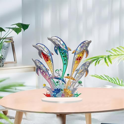 LIULIMI DIY 5d Diamond Painting Kits,Special Shaped Crystal Diamond Art Kit,Stand Up Acrylic Tabletop Ornament Making kit,Two-Sided Diamond dotz Painting,Great Holiday Gift（Dolphins） LIULIMI
