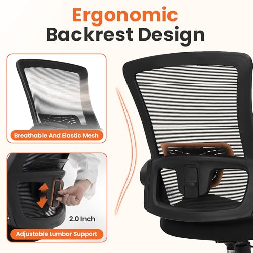 NEO Chair Office Desk Chair Computer High Back Mesh Gaming Seat with Ergonomic Adjustable Comfy Flip-up Armrests Lumbar Support Height for Home (Black) NEO CHAIR