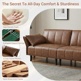 GULFXDS 77" Mid Century Modern Futon Sofa Bed, Comfy Faux Leather Couch with Adjustable Backrest & Armrest, Upholstered Sleeper Sofa for Living Room, Apartment, Home Office (Brown) GULFXDS