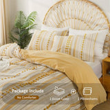 Washed Cotton Twin Size Duvet Cover Set - Tufted Dots Boho Chic Bedding for All Seasons, Striped Bohemain Bedding Linen Like Textured Breathable Durable Soft Comfy (Yellow, 66''x90'') La Sheer