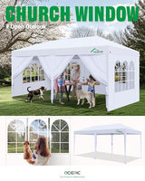 Acepic 10x20 Pop Up Canopy Tent with 6 Removable Sidewalls, One-Push Center Lock Design, Commercial Grade Waterproof Party Gazebo, UV Protection Outdoor Event Shelter with Church Windows, White Acepic