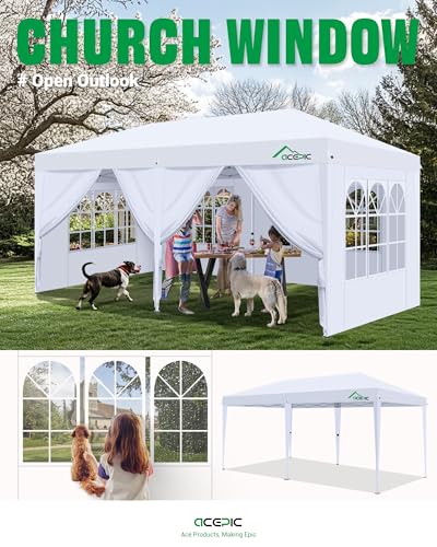 Acepic 10x20 Pop Up Canopy Tent with 6 Removable Sidewalls, One-Push Center Lock Design, Commercial Grade Waterproof Party Gazebo, UV Protection Outdoor Event Shelter with Church Windows, White Acepic