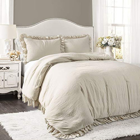 Lush Decor Reyna Ruffle Comforter Set, Full/Queen, Wheat, 3 Piece Cozy Bedding Set Lush Decor