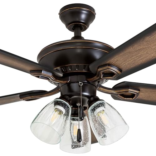 Prominence Home Glenmont, 52 Inch Farmhouse LED Ceiling Fan with Light, Pull Chain, Three Mounting Options, Dual Finish Blades, Reversible Motor - 40278-01 (Oil-Rubbed Bronze) Prominence Home