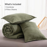 PHF Soft Waffle Comforter Set King Size- Comfy Breathable Waffle Weave Comforter with 2 Pillow Shams, 3 Pieces Less Snagging Lightweight Textured Bedding Set for All Season, Olive Green PHF