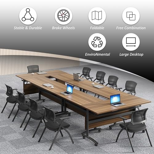 Folding Conference Table,Mobile Conference Room Tables Rolling Meeting Table with Caster Wheels,Flip Top Mobile Training Room Table,Foldable Rectangle Seminar Tables for Office,Classr (6pack, 61in) MSFDC