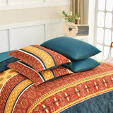 WONGS BEDDING Boho Comforter Set Queen Size,7 Pieces Bed in a Bag Bohemian Striped Bedding Set,Burnt Orange Paisley Floral Comfortet and Sheet Set,Soft Microfiber Bedding Sets for All Season WONGS BEDDING