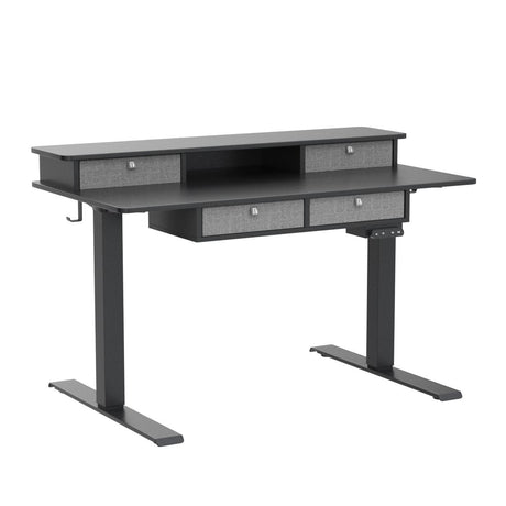 FEZIBO 48 x 24 Electric Standing Desk Adjustable Height with 4 Drawers, Sit Stand Desk with Storage Shelf, Rising Desk with Splice Board, Black Frame/Rustic Brown Top, 48 inch FEZIBO