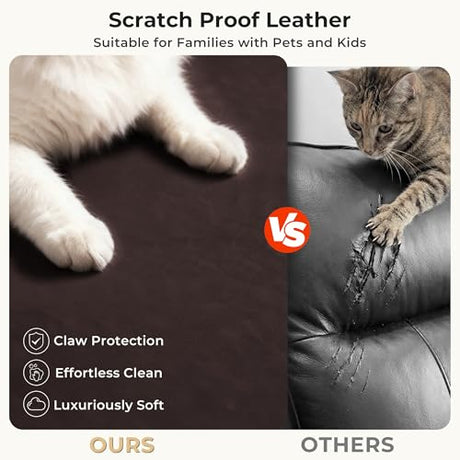 SITJOY Pet Friendly Leather Power Recliner Chair, Zero Wall Hugger RV Recliners with Power Headrest, Charging Ports, Side Pockets, Down-Filled, Scratch Resistant Waterproof Faux Leather in Dark Brown SITJOY