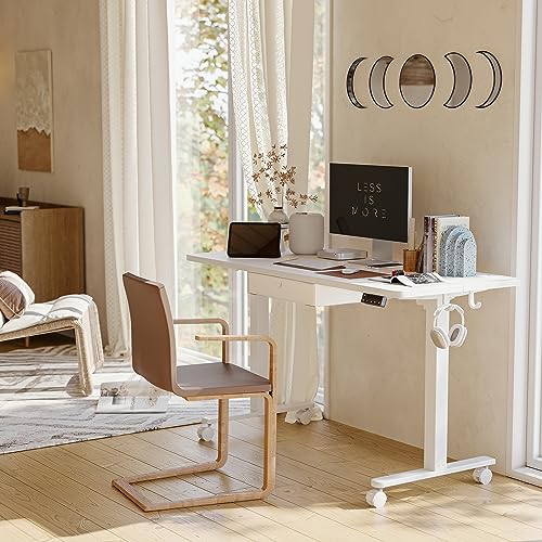 FEZIBO 40 x 24 Inches Standing Desk with Drawer, Adjustable Height Electric Stand up Desk with Storage, Sit Stand Home Office Desk, Ergonomic Computer Desk, White FEZIBO