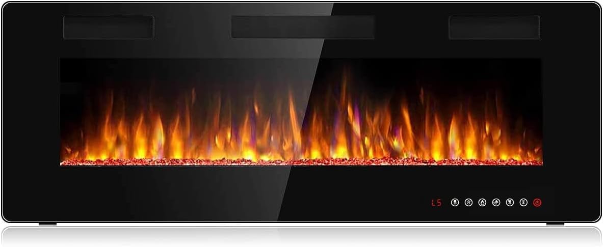 BOSSIN 50 inch Ultra-Thin Silence Linear Electric Fireplace, Recessed Wall Mounted Fireplace, Fit for 2 x 4 and 2 x 6 Stud, 12 Adjustable Flame Color & Speed,Touch Screen Remote