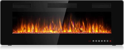 BOSSIN 50 inch Ultra-Thin Silence Linear Electric Fireplace, Recessed Wall Mounted Fireplace, Fit for 2 x 4 and 2 x 6 Stud, 12 Adjustable Flame Color & Speed,Touch Screen Remote