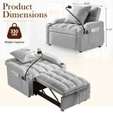 SLEERWAY 3-in-1 Convertible Futon Sofa Bed Chair, Multi-Functional Sleeper Chair Bed with Pull Out Couch and Adjustable Backrest, Modern Velvet Chaise Lounge Armchair for Living Room Bedroom, Grey SLEERWAY
