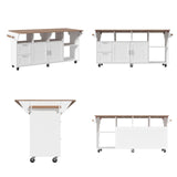 JOIKUJIA Rolling Kitchen Island Cart with Storage, Mobile Kitchen Island on Wheels with Drop Leaf & 2 Drawers, Adjustable Shelf, Towel Rack & Brown Tabletop, White, 70.9”W x 31.7”D x 31.6”H JOIKUJIA
