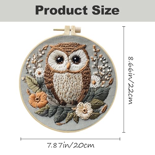 QBQBQ Owl Embroidery Kit - 8.2in, Owl Punch Needle Kit for Adults, Cross Stitch Kits for Beginners, Include Embroidery Cloth Bamboo Hoops and Step by Step Instructions, for Craft Lover Hand Stitch