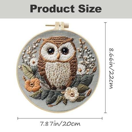 QBQBQ Owl Embroidery Kit - 8.2in, Owl Punch Needle Kit for Adults, Cross Stitch Kits for Beginners, Include Embroidery Cloth Bamboo Hoops and Step by Step Instructions, for Craft Lover Hand Stitch QBQBQ