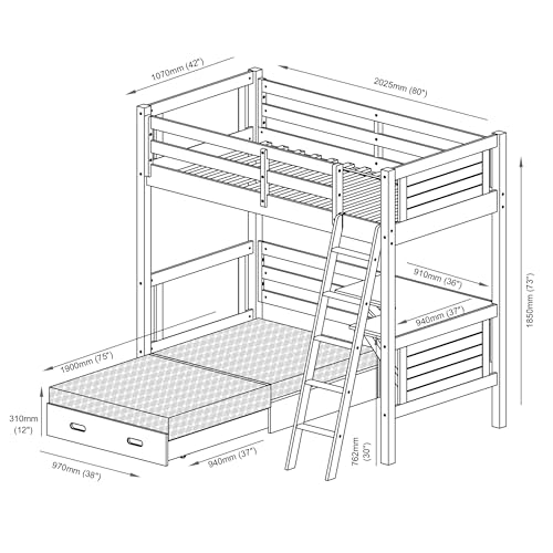Alaterre Arlington Study Loft Bed with Pull-Out Seating and Storage, Twin Size, Solid Pine Wood and Sturdy MDF, Built-in Desk, Fold-Out Futon for Sleepovers, Guardrails Included, White Alaterre Furniture