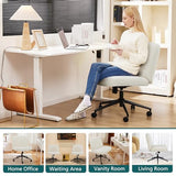OLIXIS Criss Cross Chair with Wheels Wide Cross Legged Office Desk Vanity Chair Comfy Fabric Armless Adjustable Swivel for Home Computer Task Fabric Beige OLIXIS