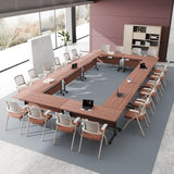6PCS Modular Conference Table, Folding Conference Room Tables for Office, Mobile Large Foldable Seminar Training Meeting Tables with Wheels for Classroom, Office Computer Desk Walnut (L55.1in) IEDZBEQ